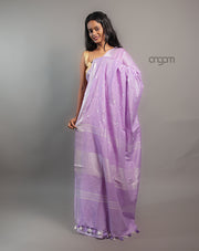 Cotton Slub Saree – Lavender with White Embroidered Motifs