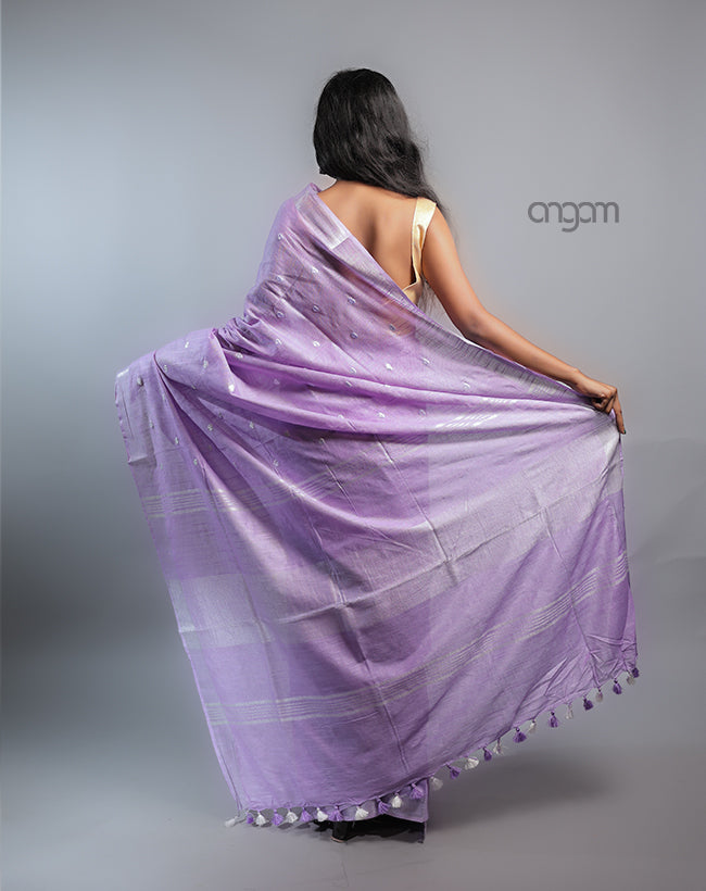 Cotton Slub Saree – Lavender with White Embroidered Motifs