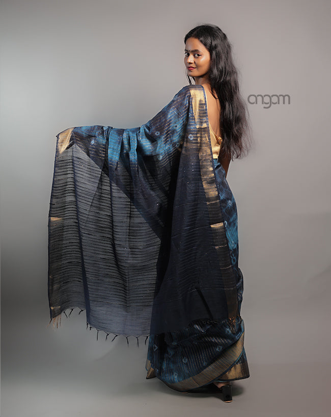 Kota Viscose Saree – Blue Tie-Dye with Elegant Border