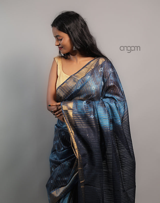 Kota Viscose Saree – Blue Tie-Dye with Elegant Border