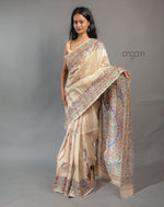 Load image into Gallery viewer, Hand Painted Tussar Silk Saree – Elegant Beige Madhubani Art
