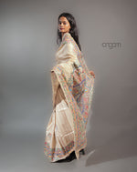 Load image into Gallery viewer, Hand Painted Tussar Silk Saree – Elegant Beige Madhubani Art
