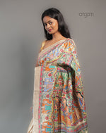 Load image into Gallery viewer, Hand Painted Tussar Silk Saree – Beige Madhubani Art Elegance
