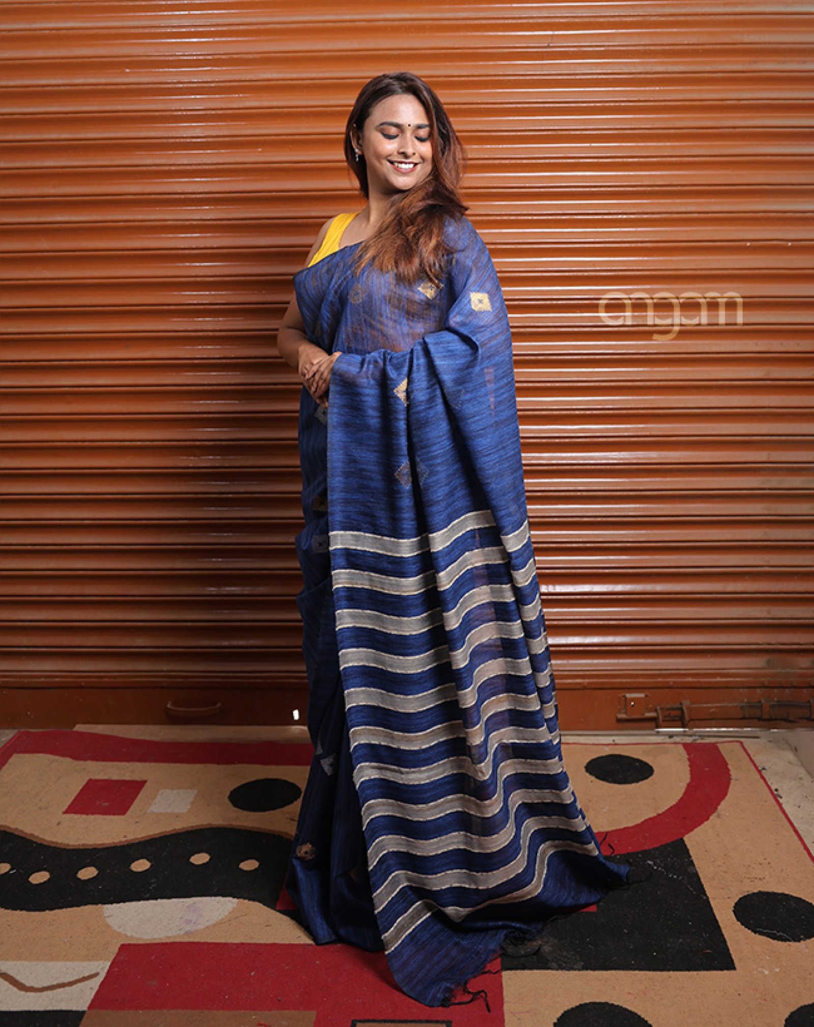 Dark Navy Blue Art Silk Saari