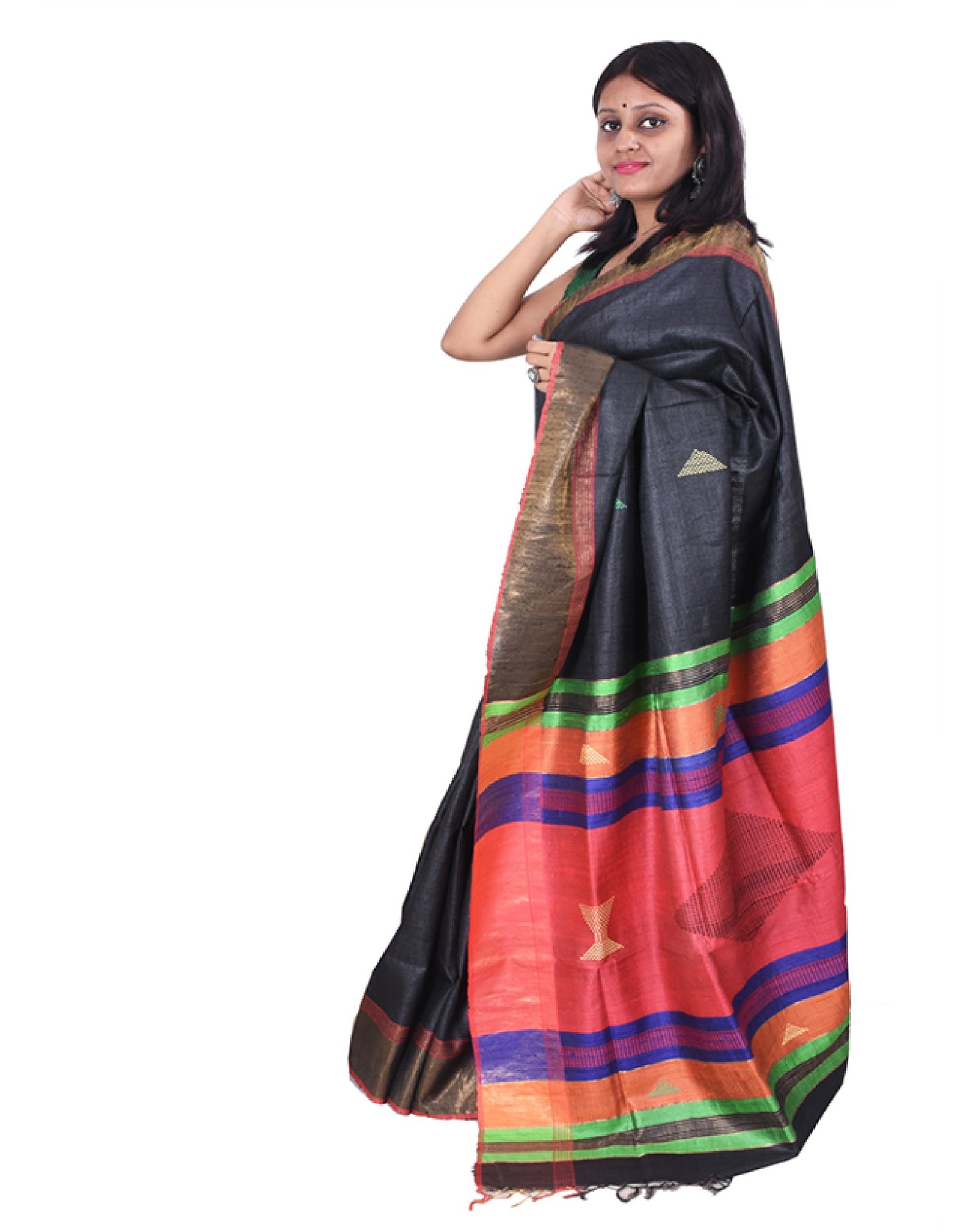 Black Bhagalpuri Silk Saari