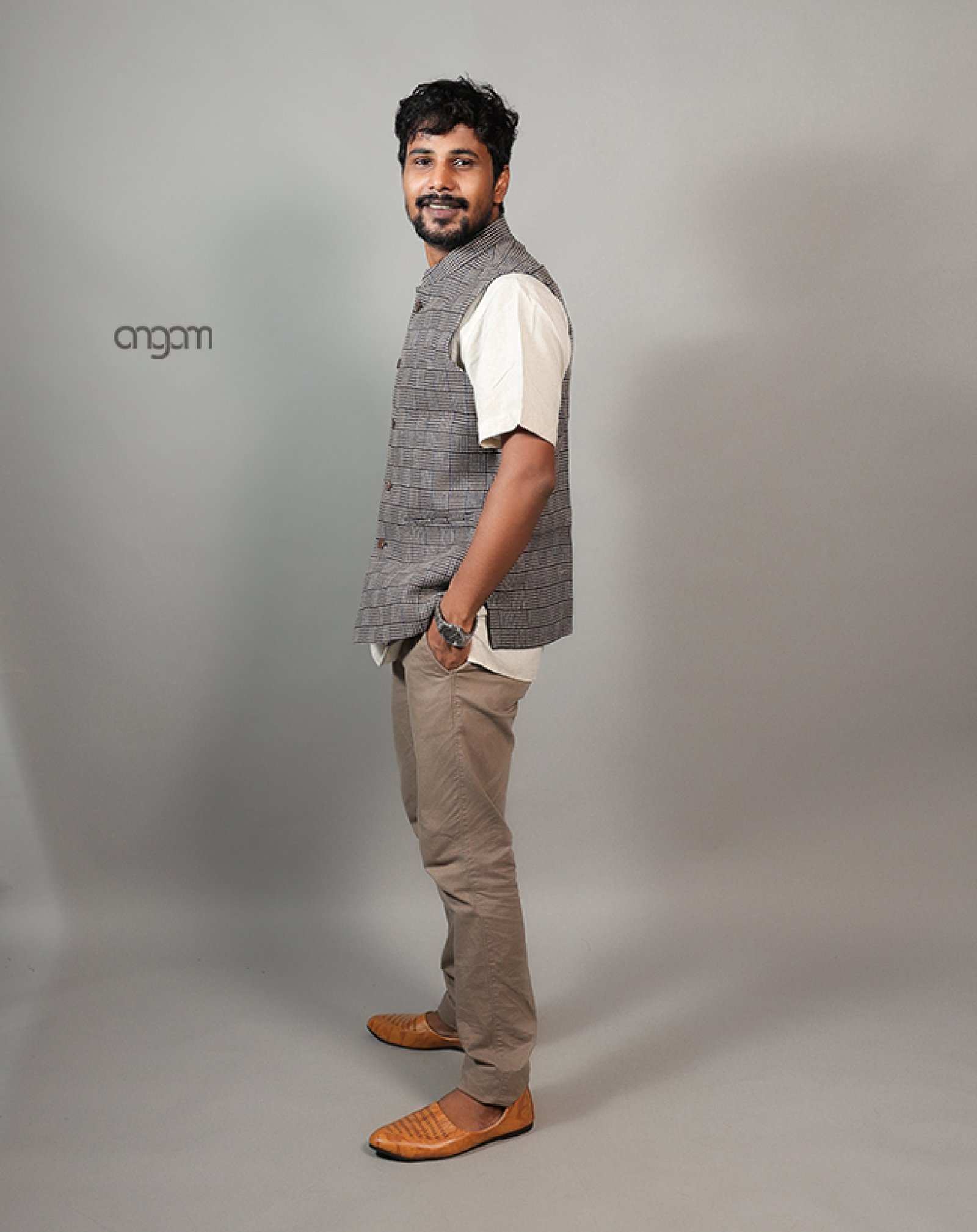 Bluish Grey Linen Nehru Jacket