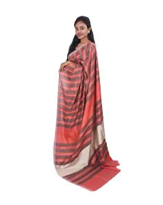 Grayish Red Tussar-Viscose Saari (Ghicha in Aanchal)