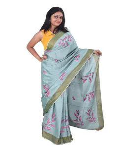 Hand Embroidery Cotton Saari- Pine Green