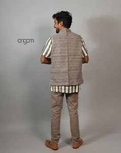 Kolika Brownish Grey Linen Nehru Jacket