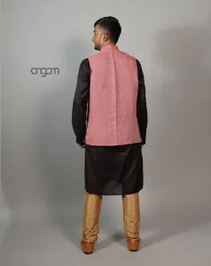 Purple Red Linen Nehru Jacket