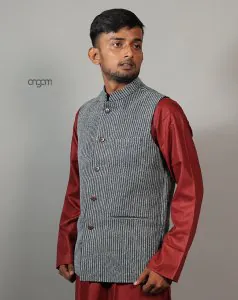 Dark Blue Linen Nehru Jacket