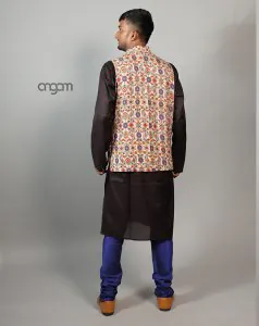 Digital Print Linen Nehru Jacket