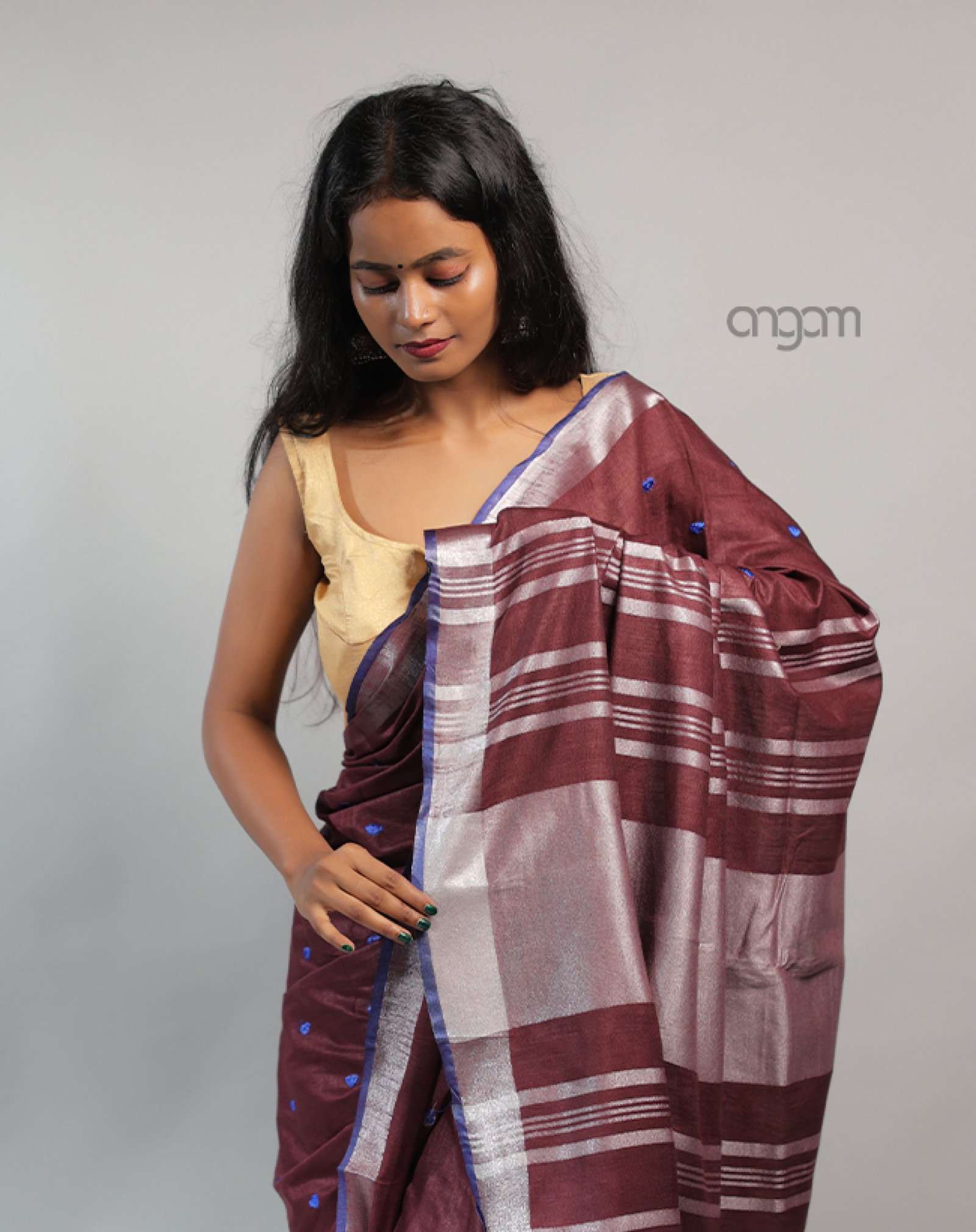 Dark Brown Cotton-Slub Saree