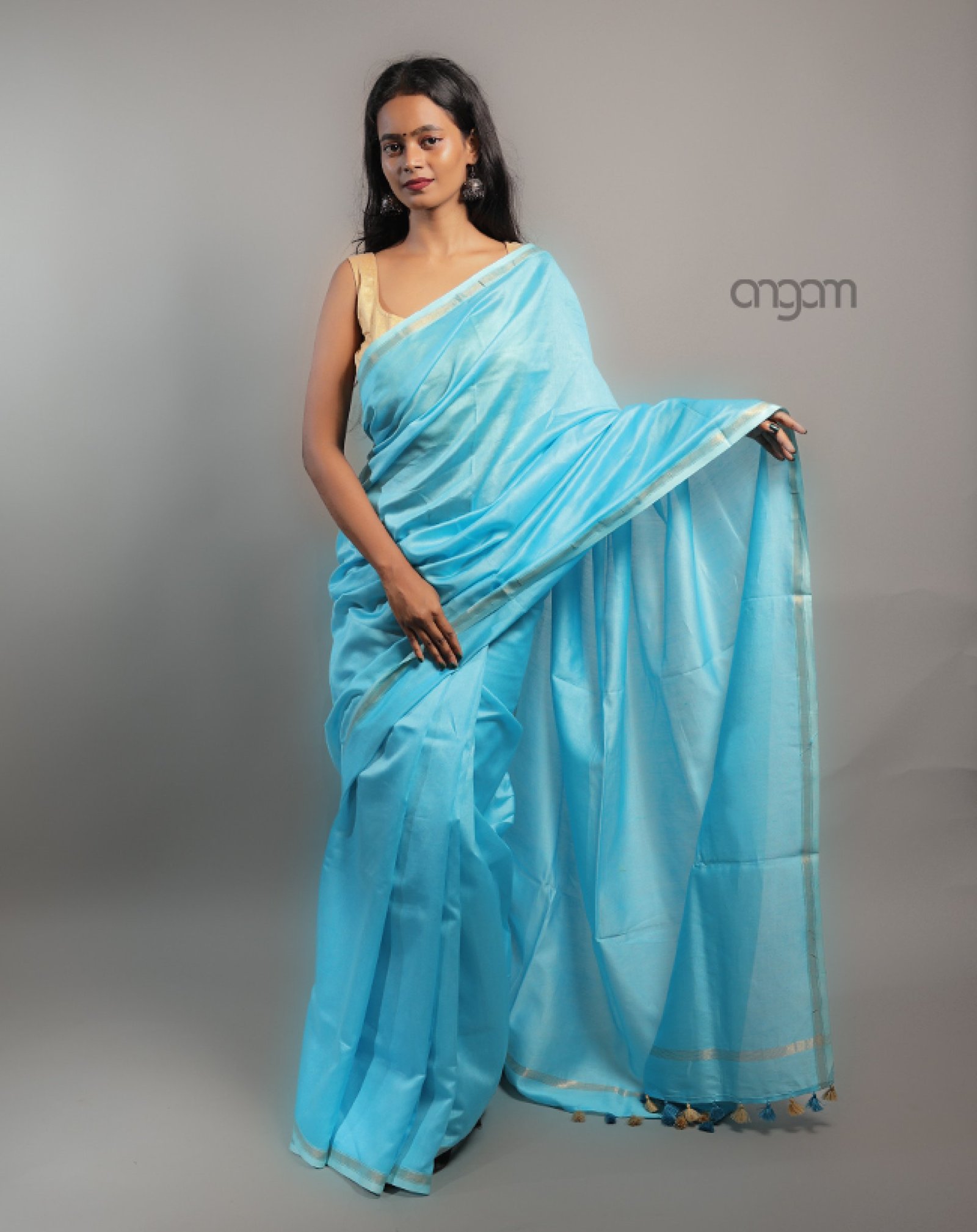 Sky Blue Cotton-Silk Saree