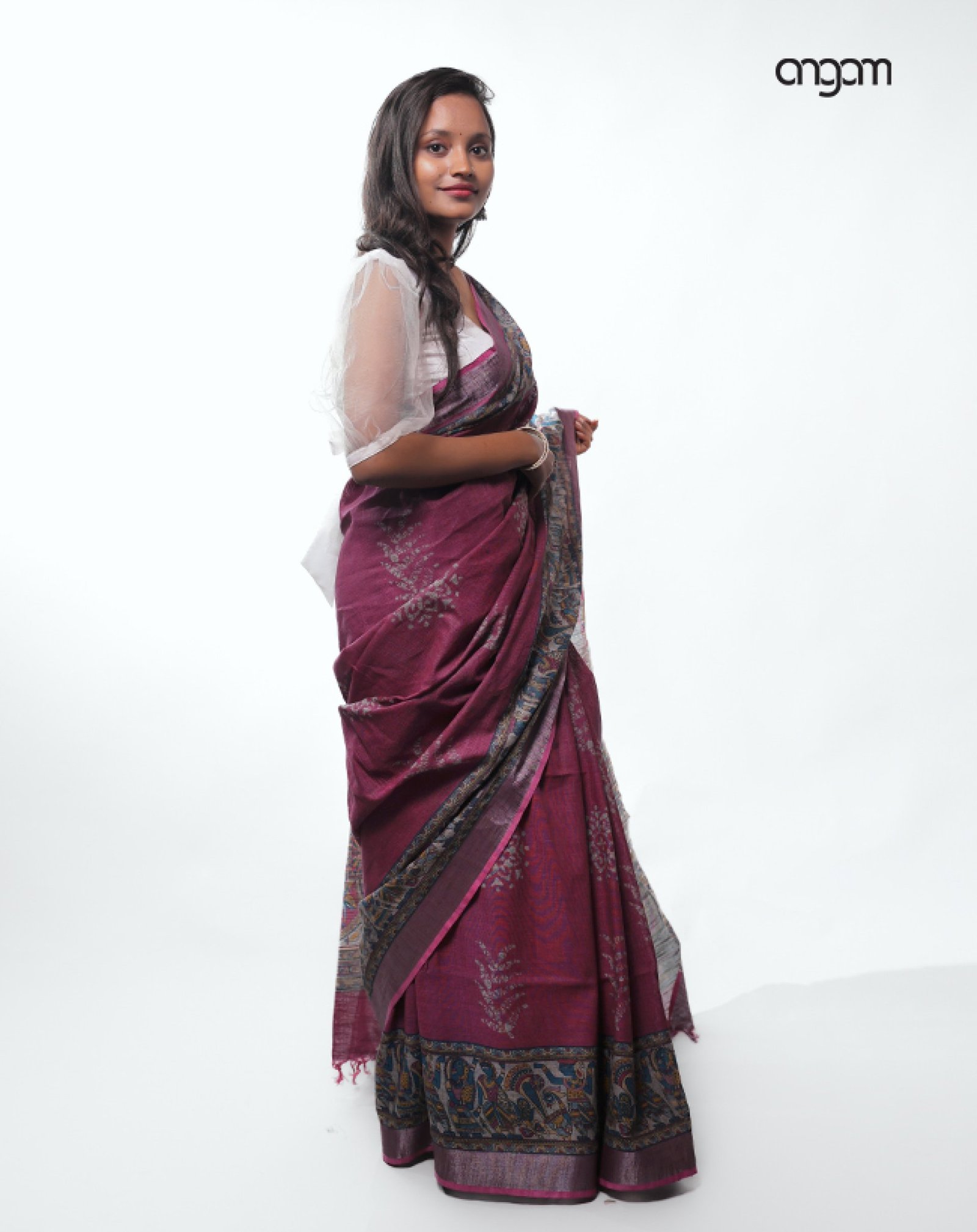 Purple Cotton-Slub Saree-Screen Print