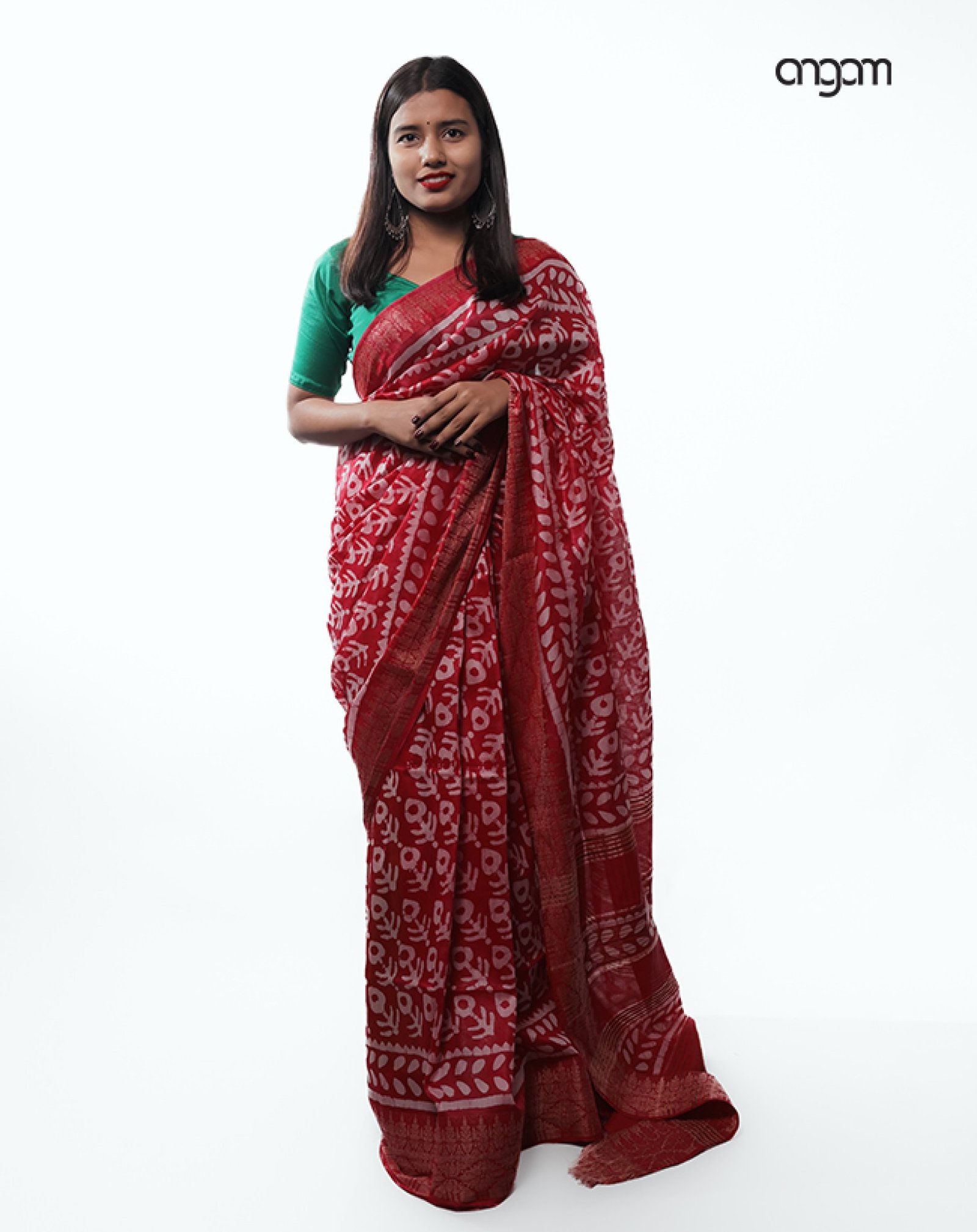 Red Liva Saree-Batik Print