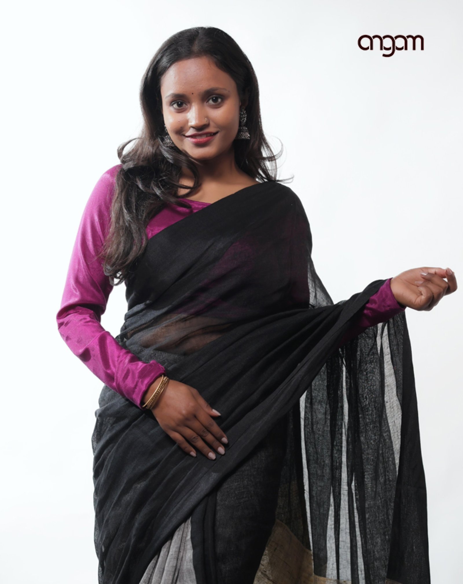 Black Linen Saree