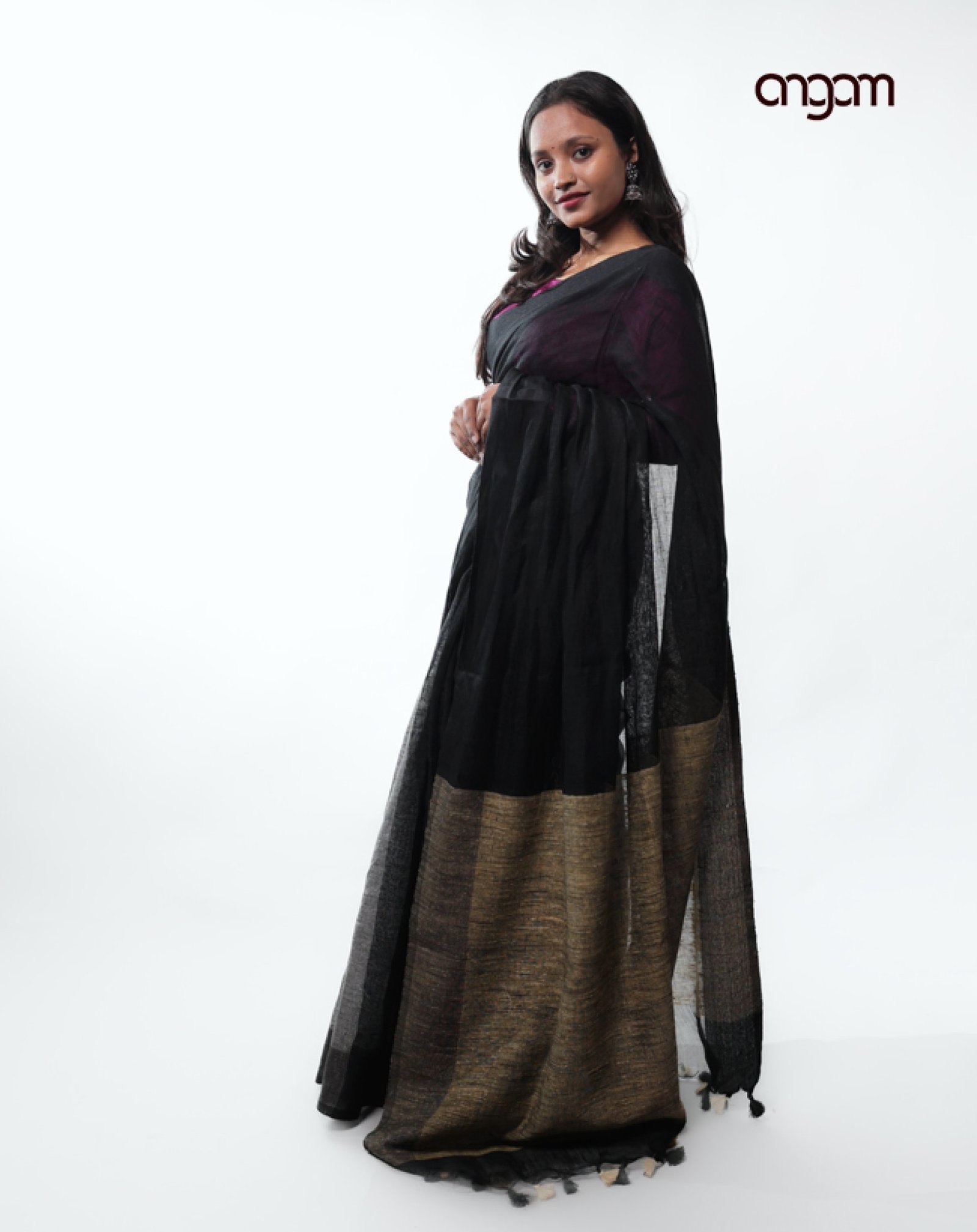 Black Linen Saree