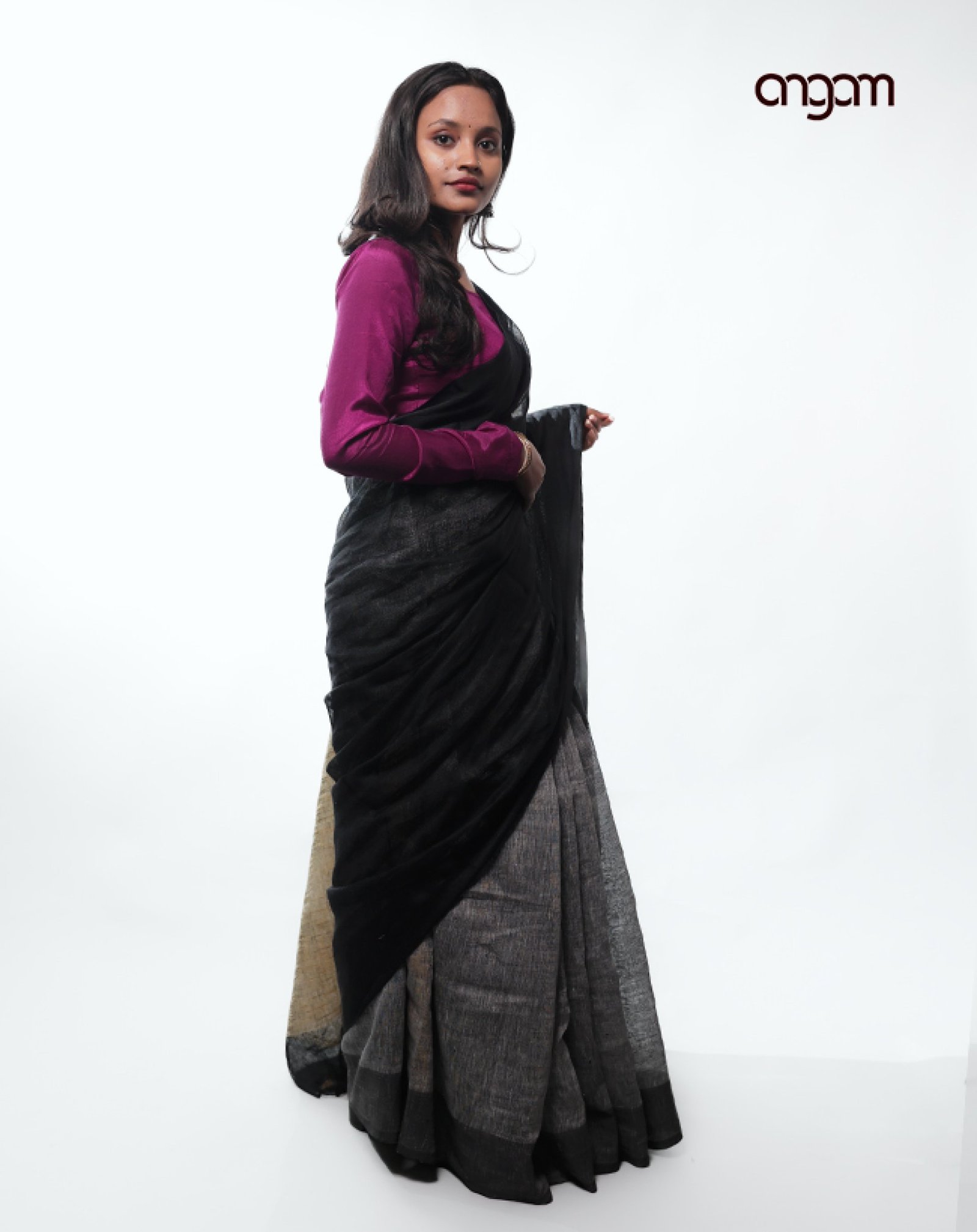 Black Linen Saree