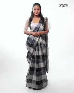 Square Check Linen Saree