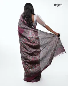 Purple Cotton-Slub Saree-Screen Print