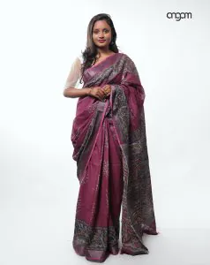 Purple Cotton-Slub Saree-Screen Print