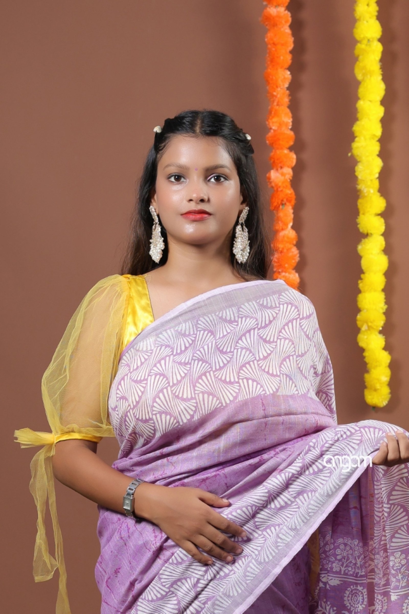 Lavender Cotton slub Saree