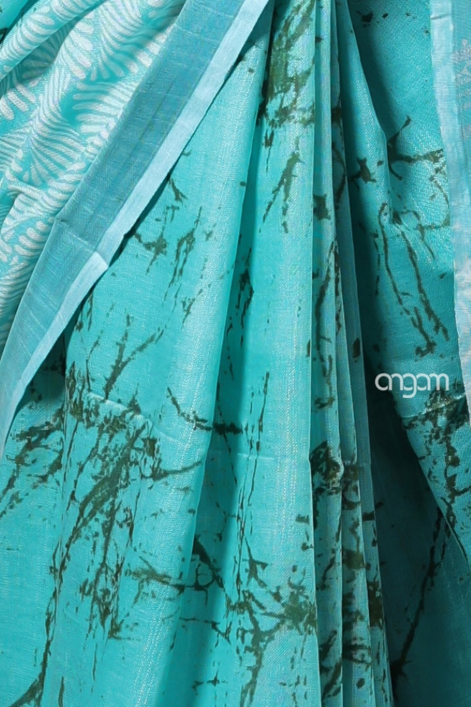 Turquoise Green Cotton Slub Saree