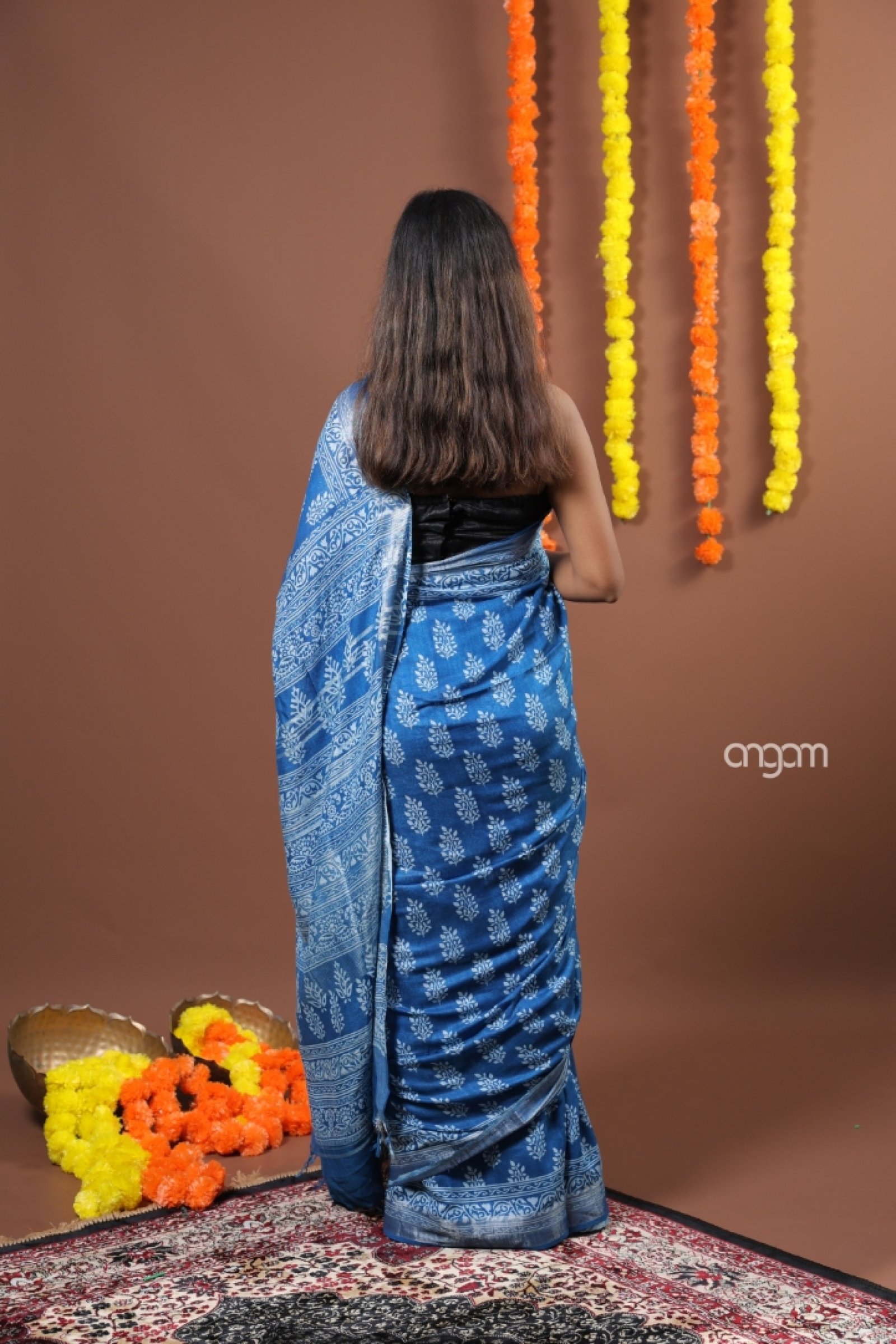 True blue cotton slub saree