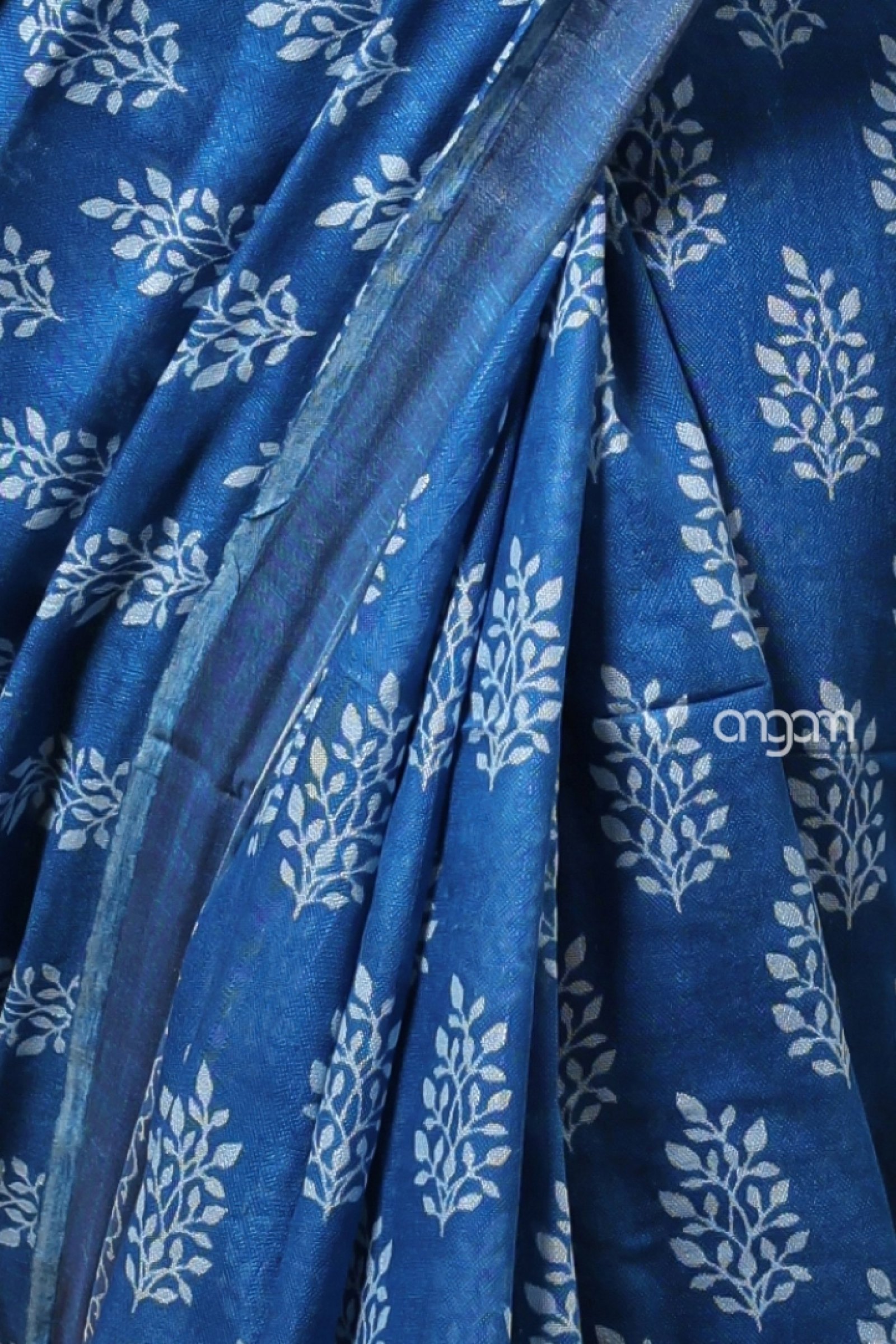 True blue cotton slub saree