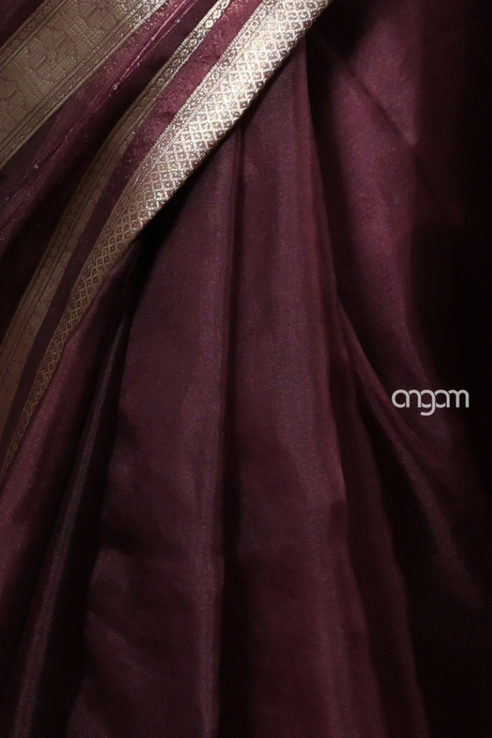 Burnt wine with gold orgenza saree