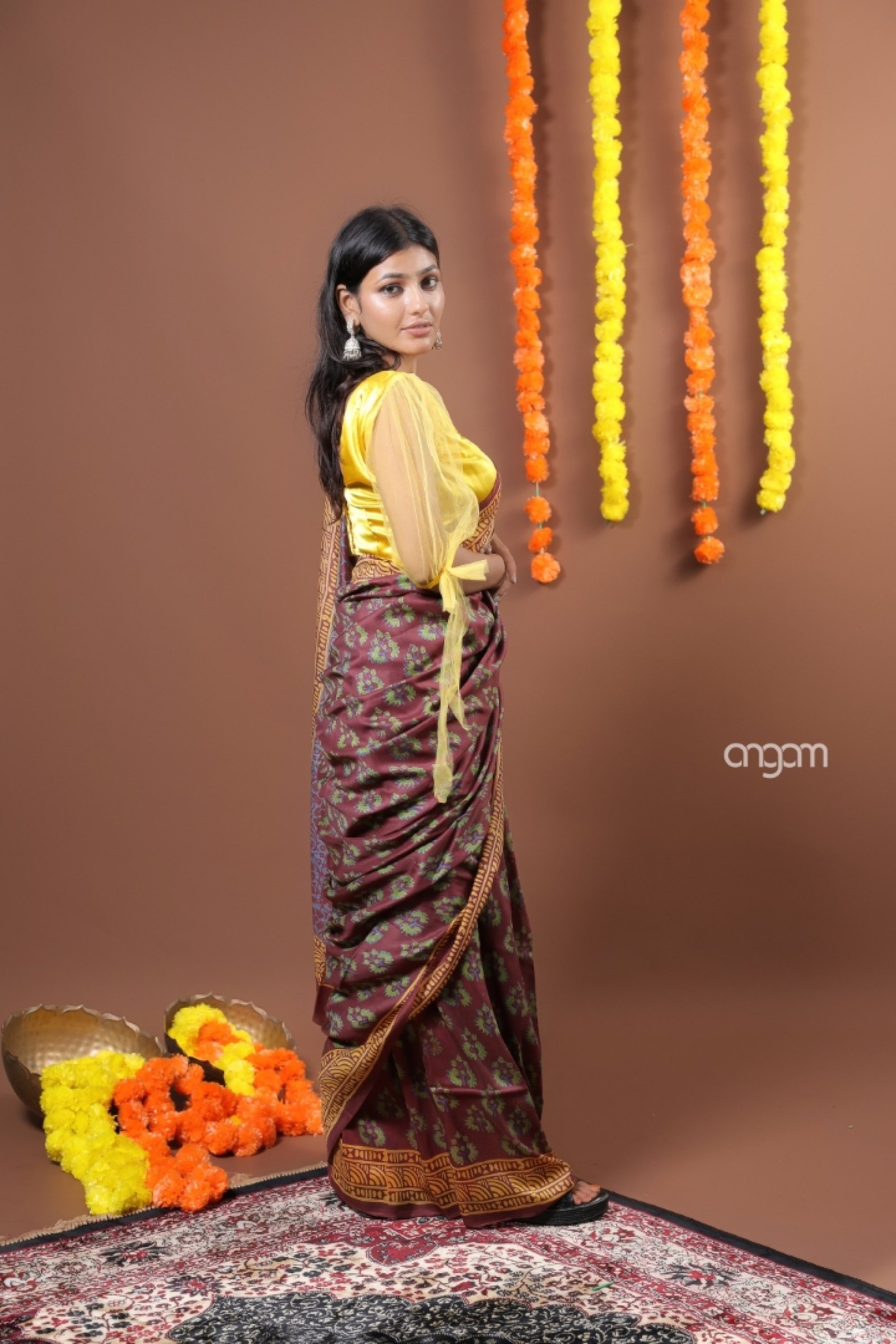 Matte maroon Mulmul Saree