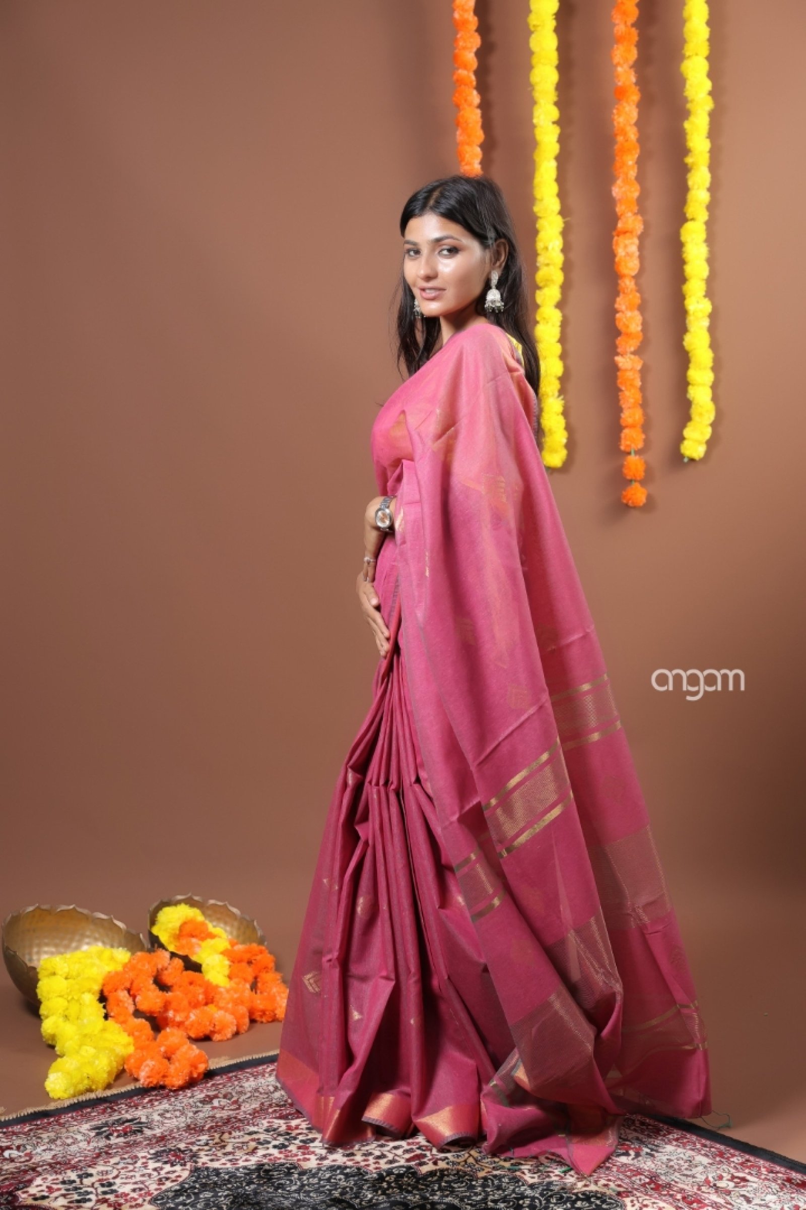 pink red liva Saree