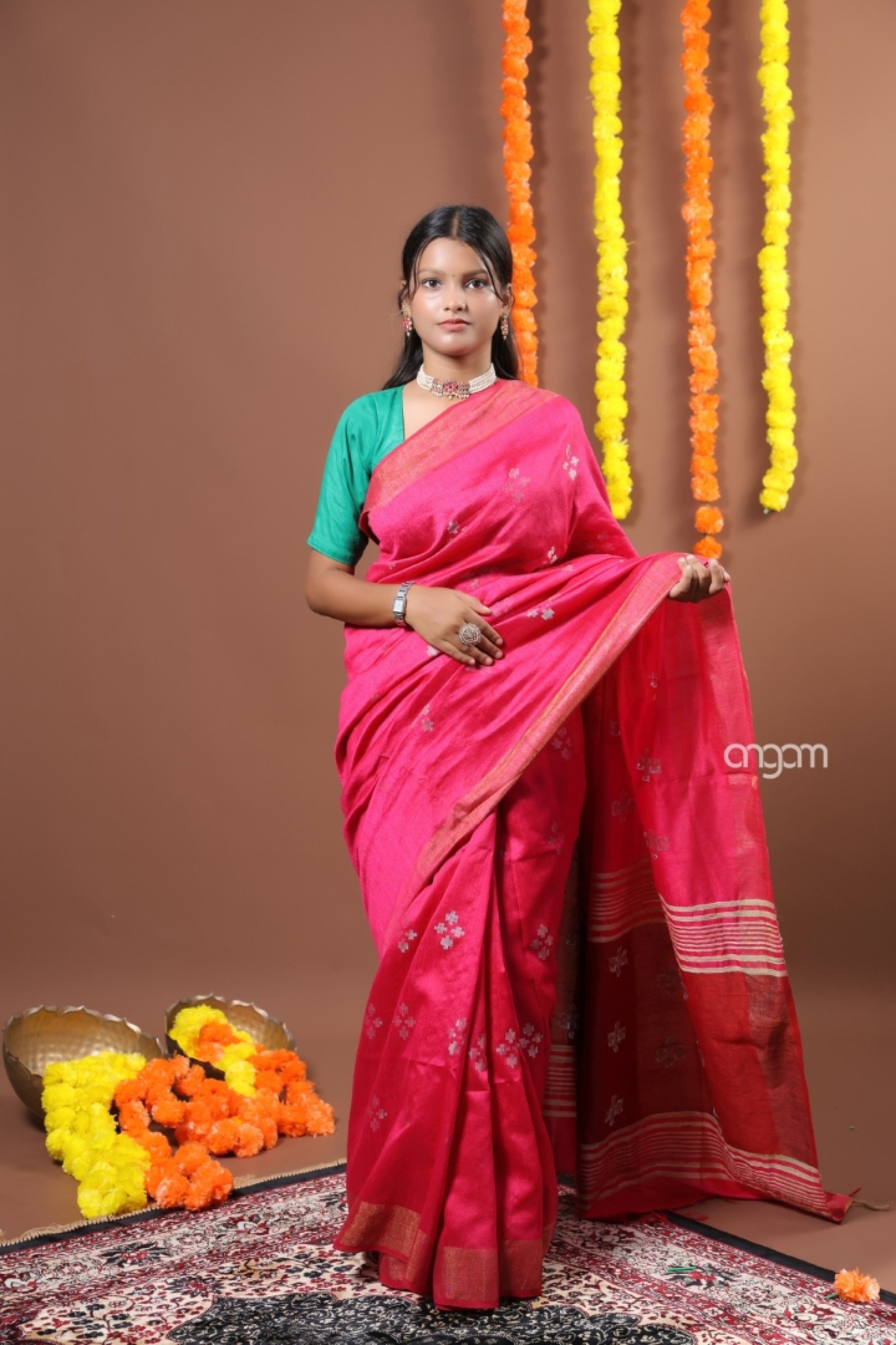 Rani Pink Dual Tone Art DUPION Silk saree