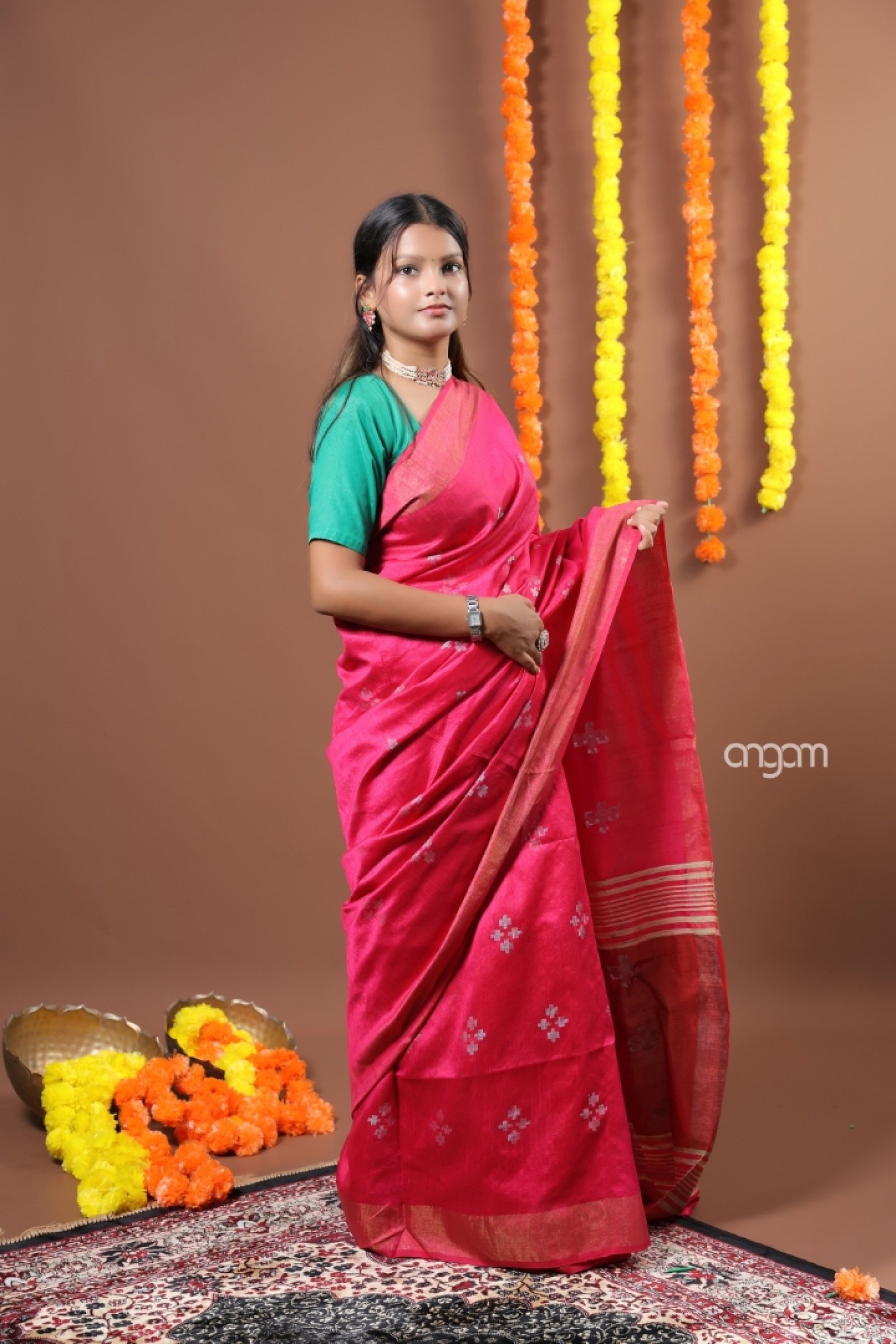 Rani Pink Dual Tone Art DUPION Silk saree