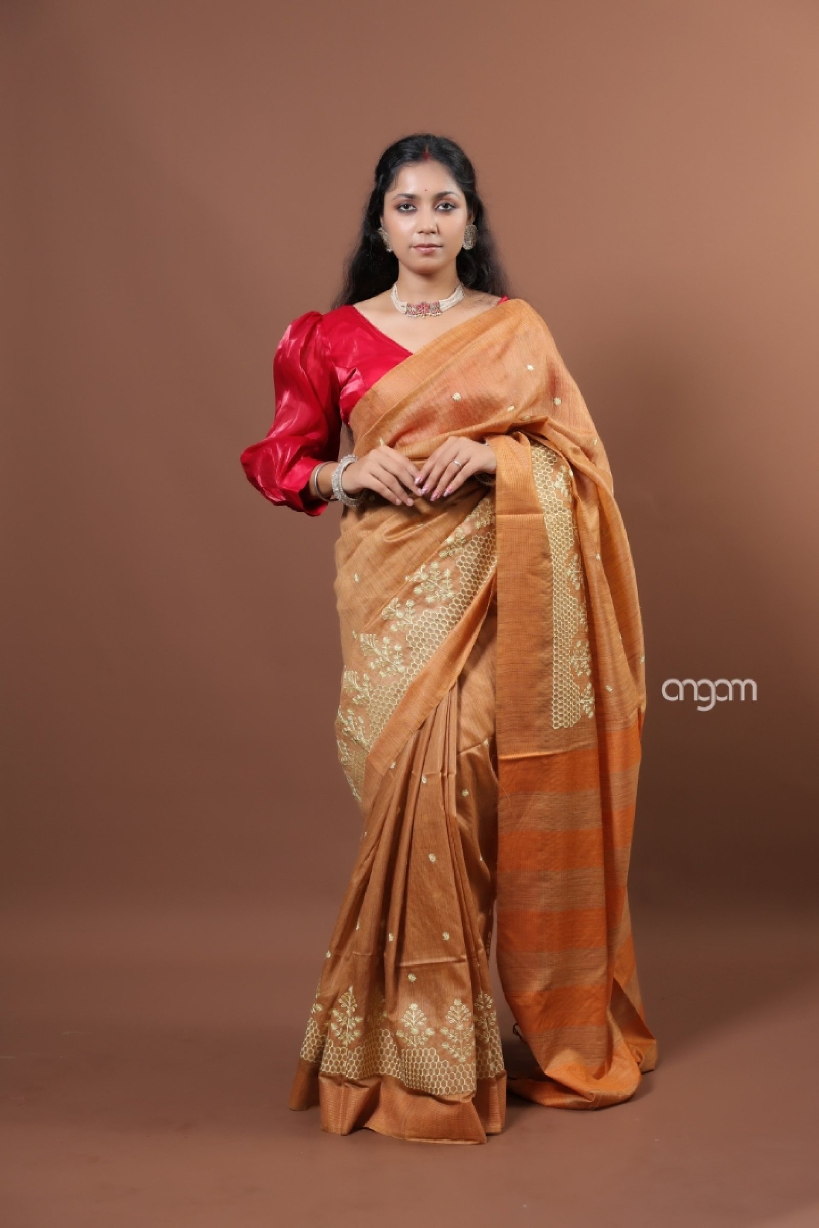 orange tint banswada embroidery saree