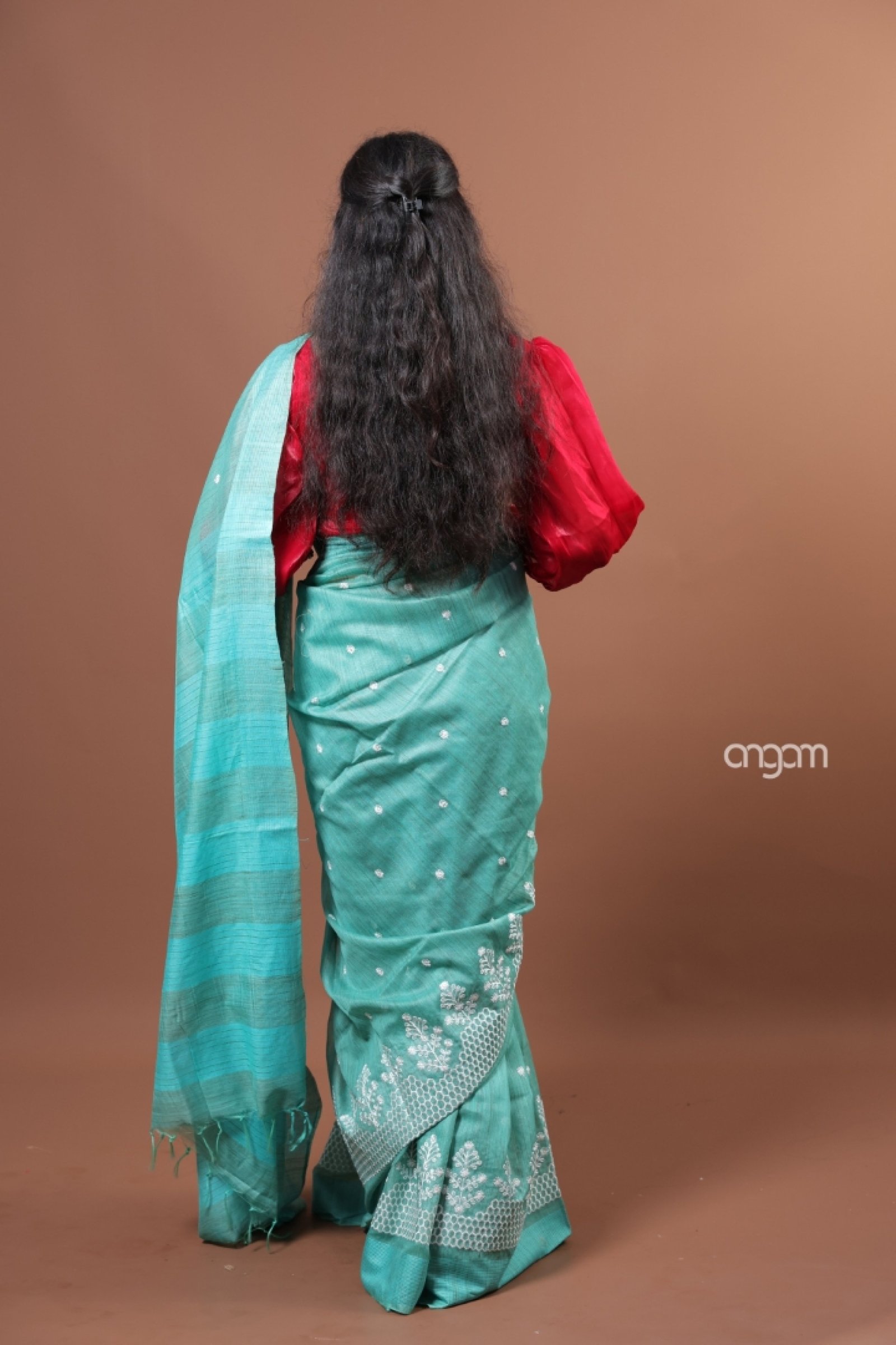 Light sea green banswada embroidery saree