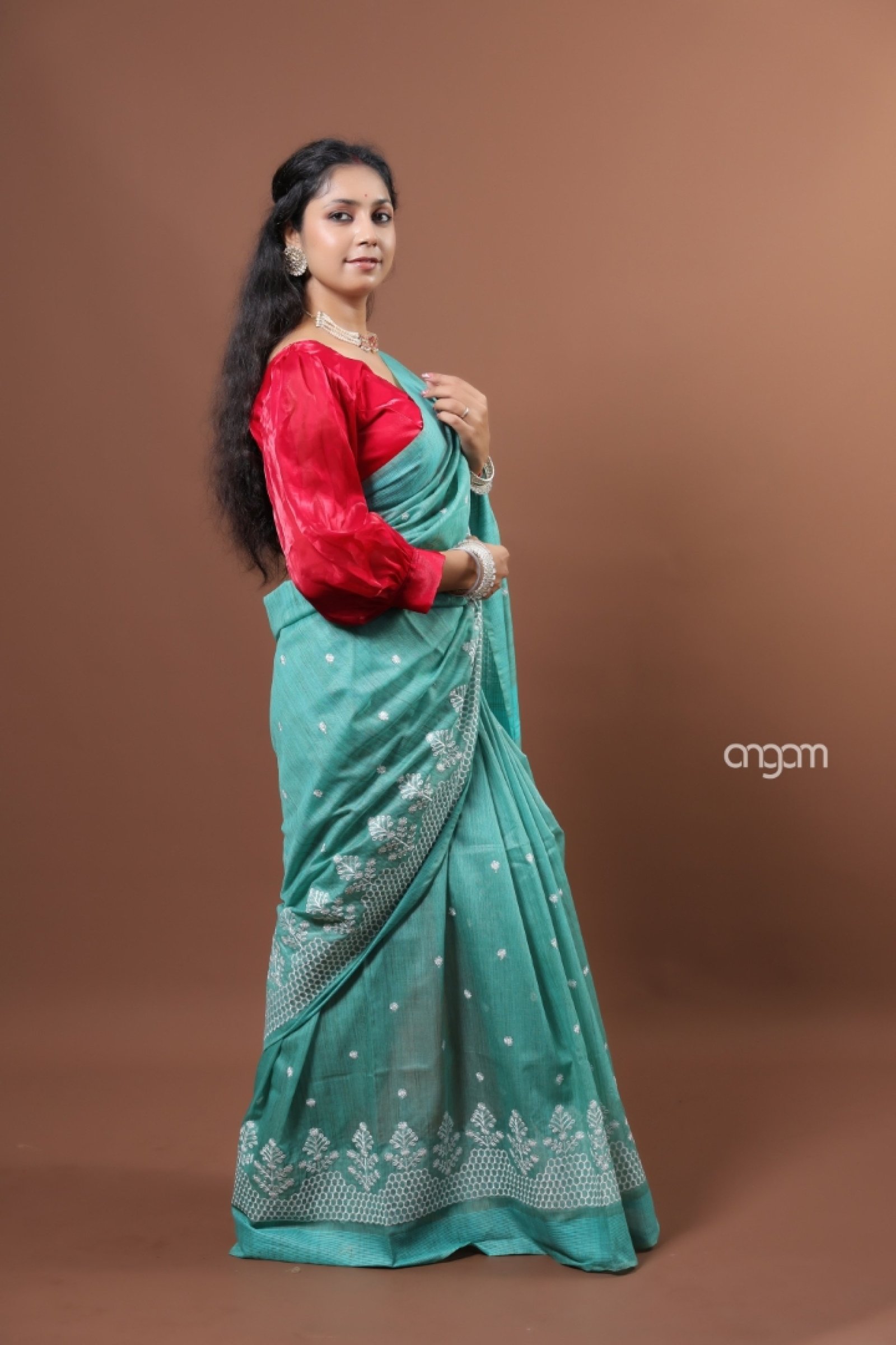 Light sea green banswada embroidery saree