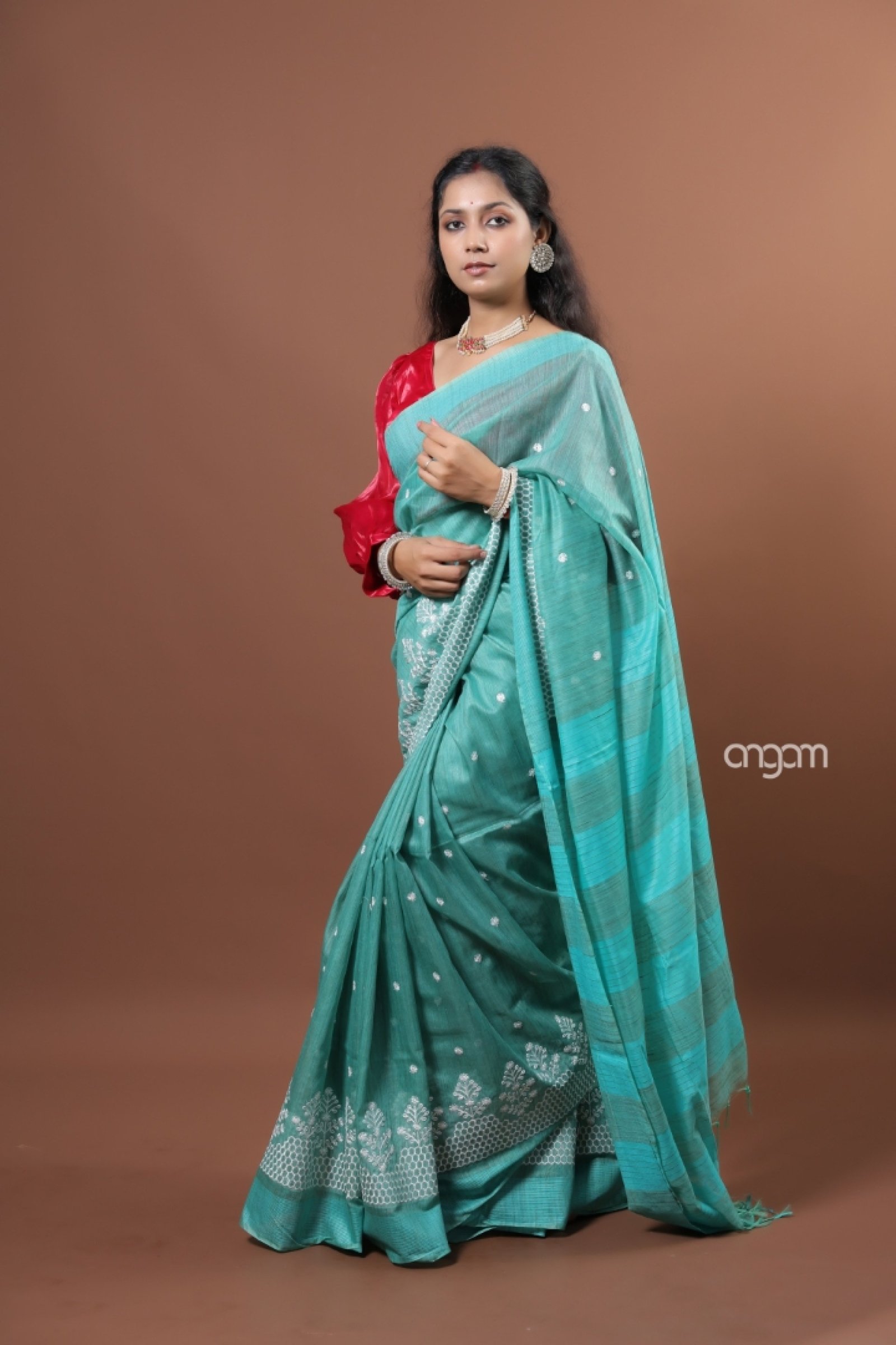 Light sea green banswada embroidery saree