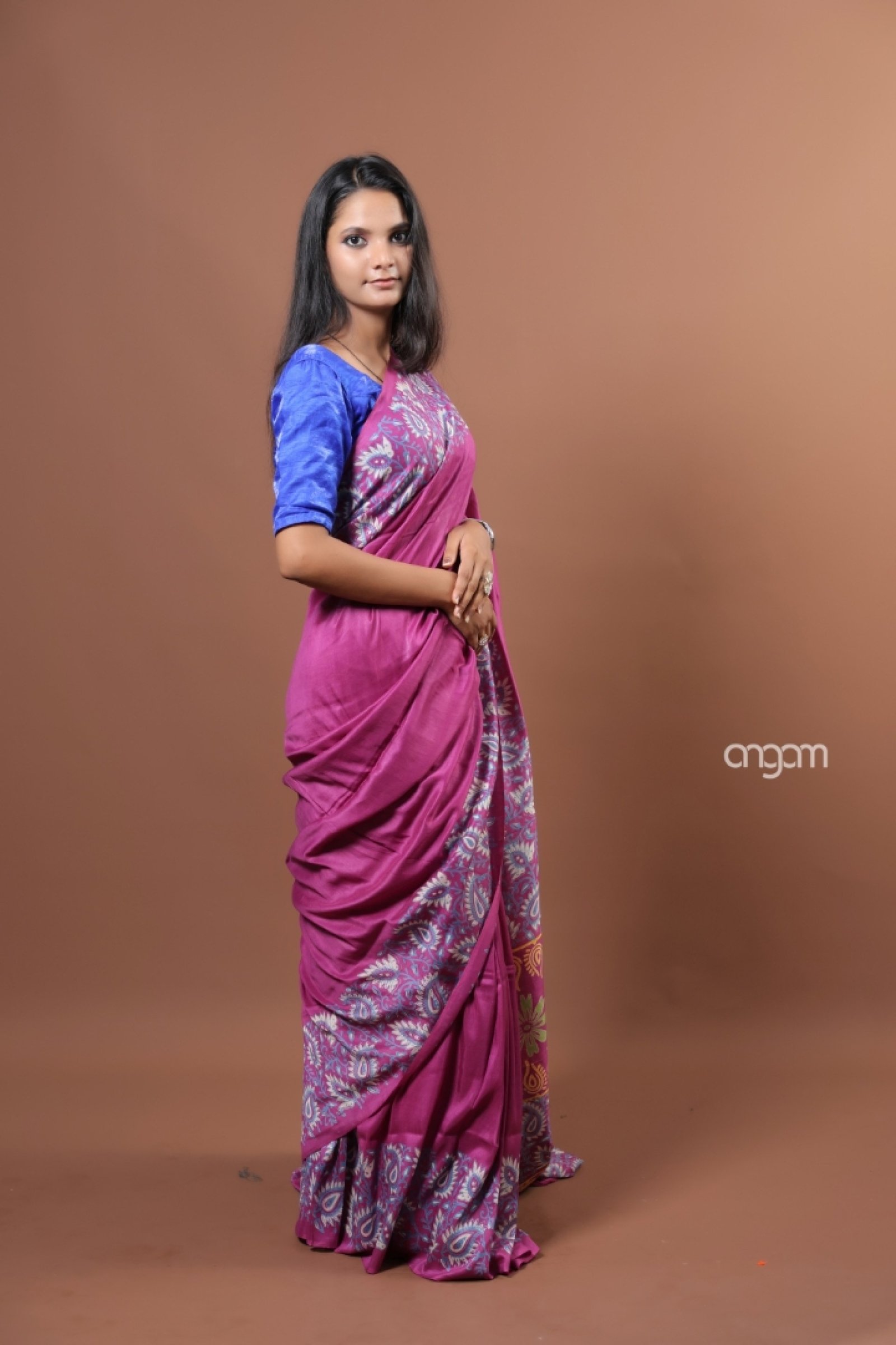 Fuchsia malmal saree