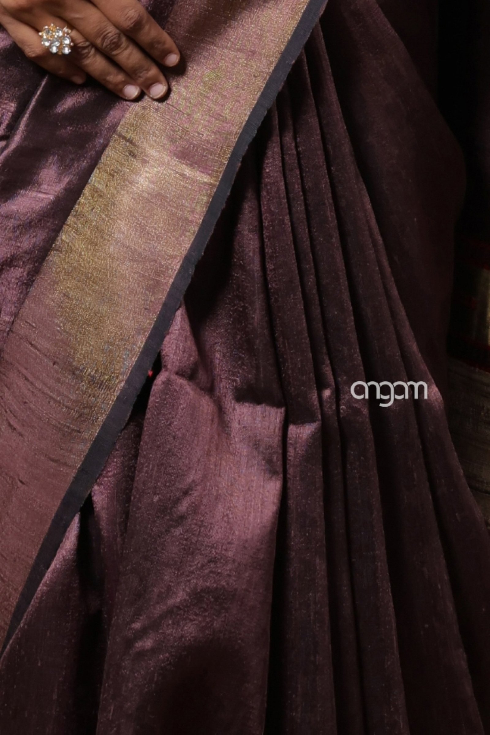 wine and chocolate Dupion silk saree