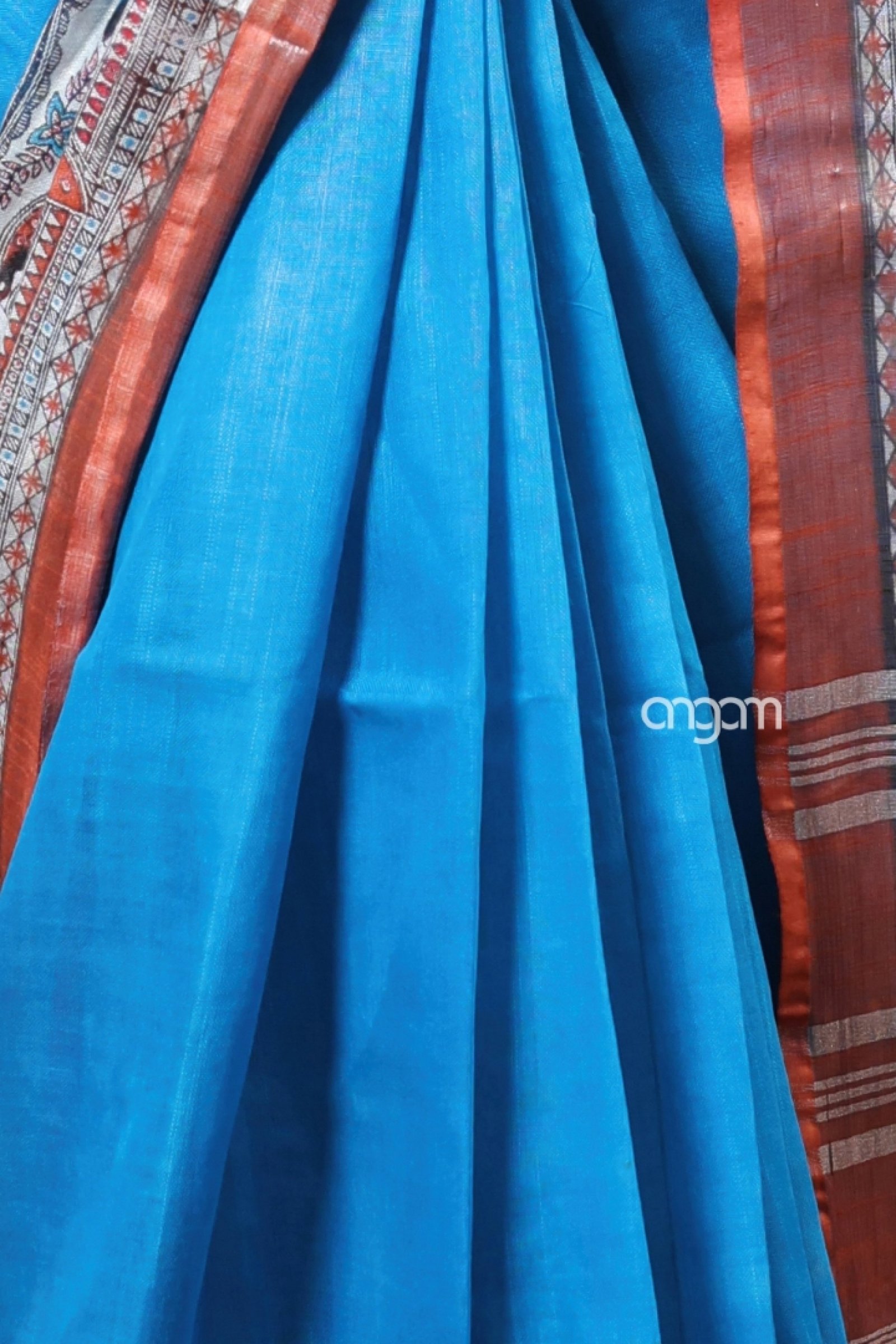 True blue cotton slub screen print saree