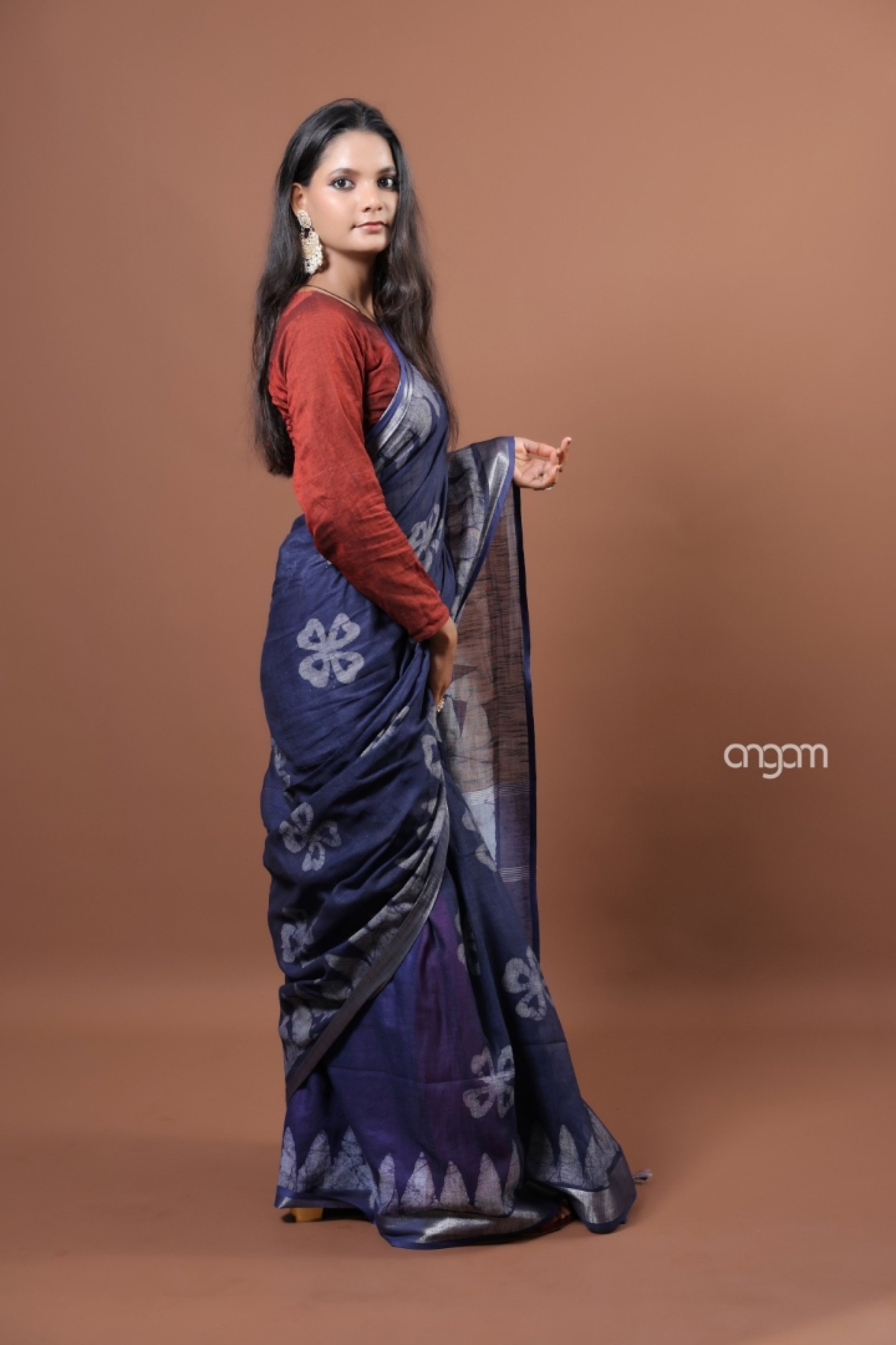 Violet with blue cotton slub saree