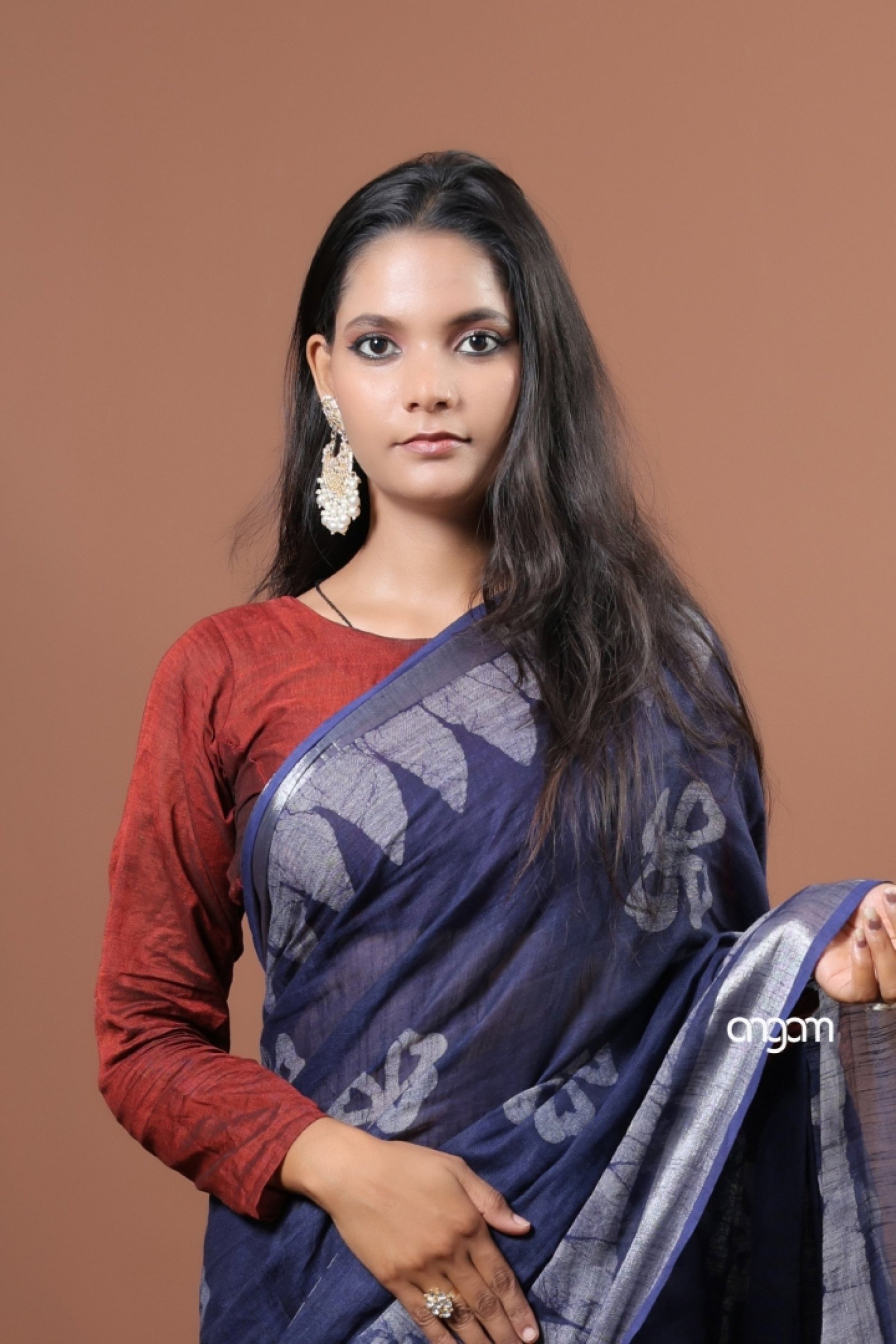 Violet with blue cotton slub saree