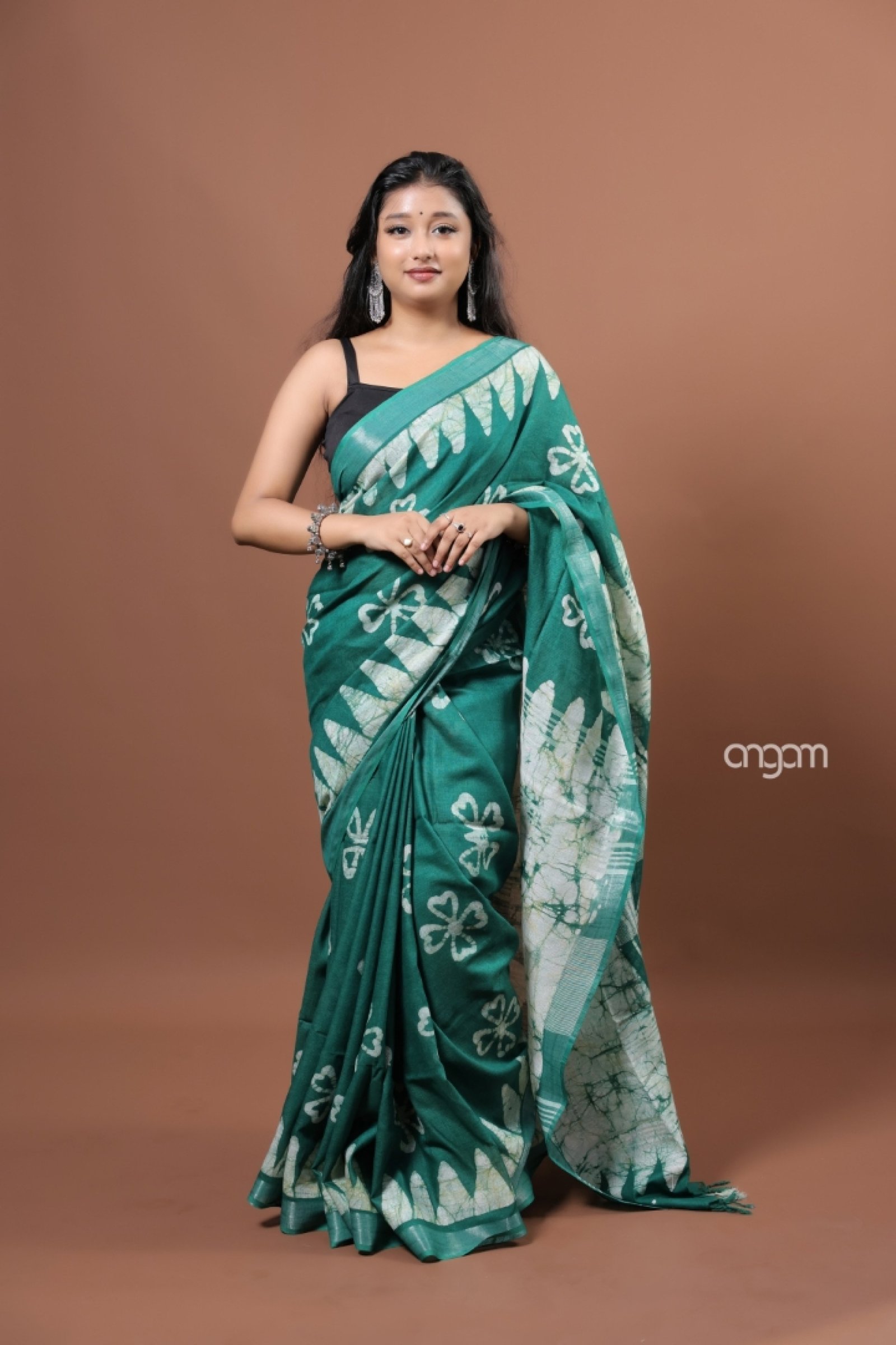 Pine garden cotton slub saree