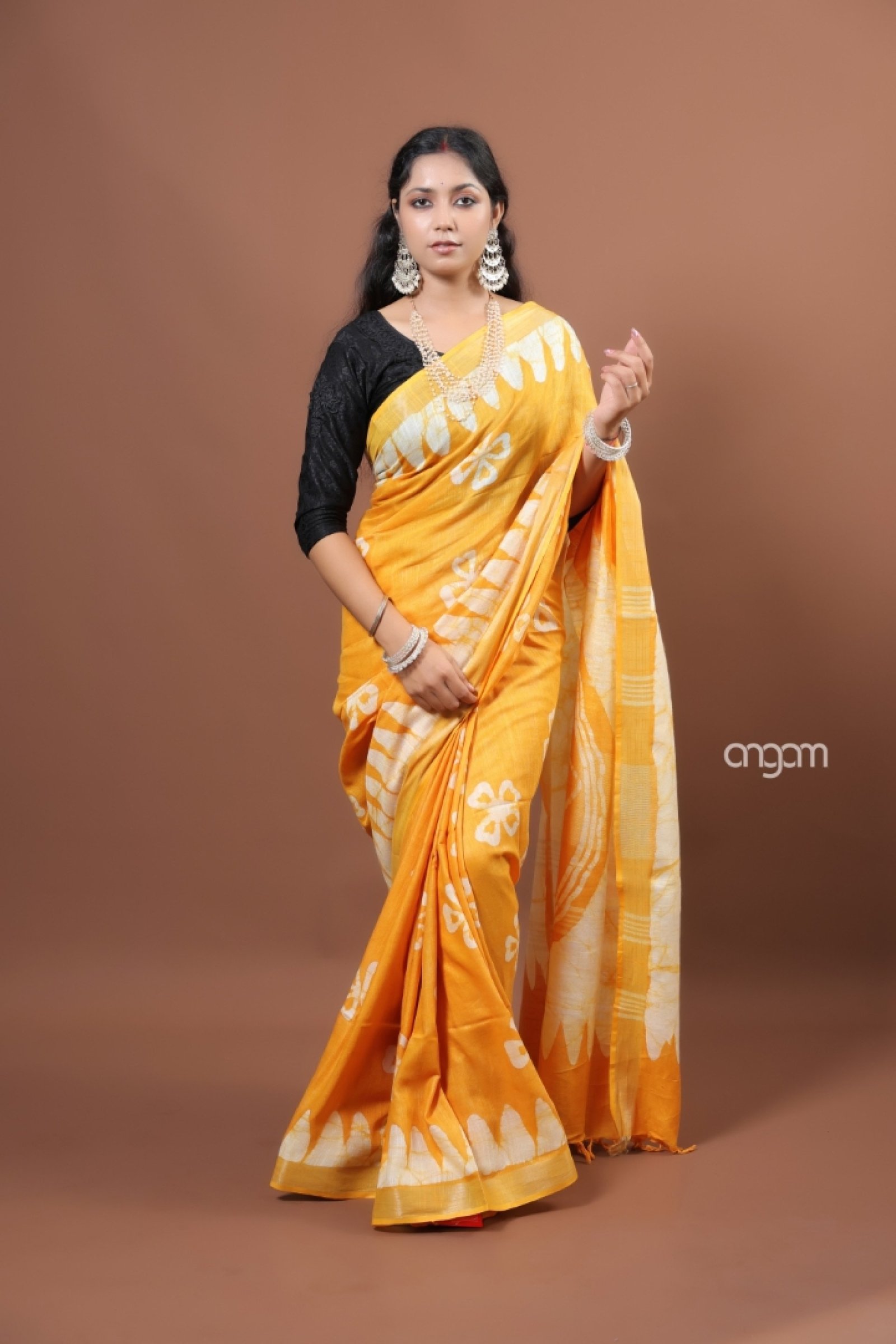 True Orange cotton slub saree