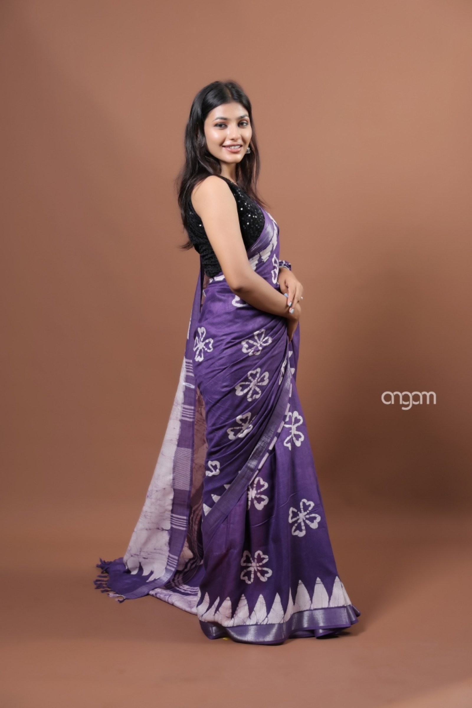 Purple Cotton Hand Batik Print Saree