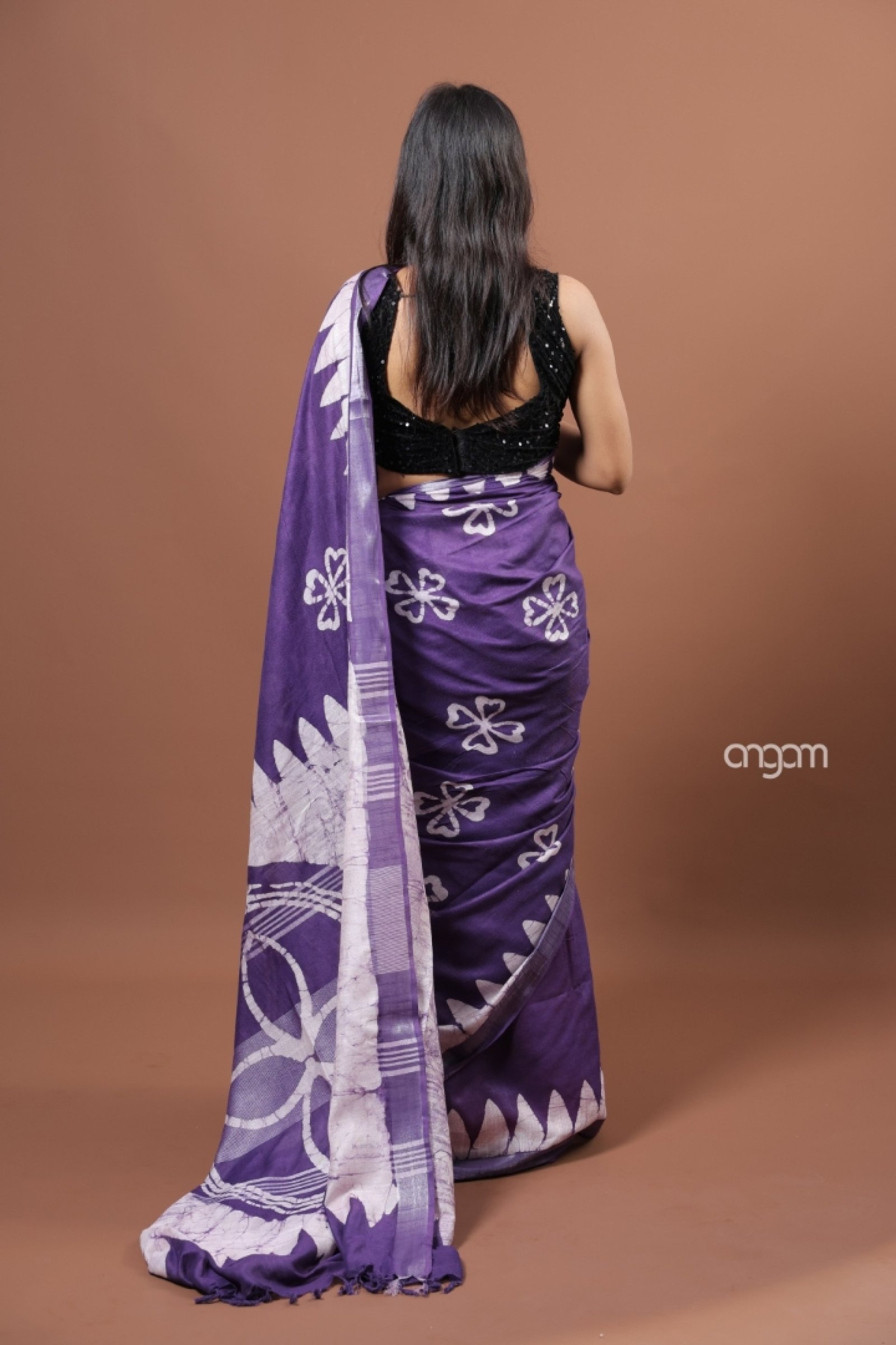 Purple Cotton Hand Batik Print Saree