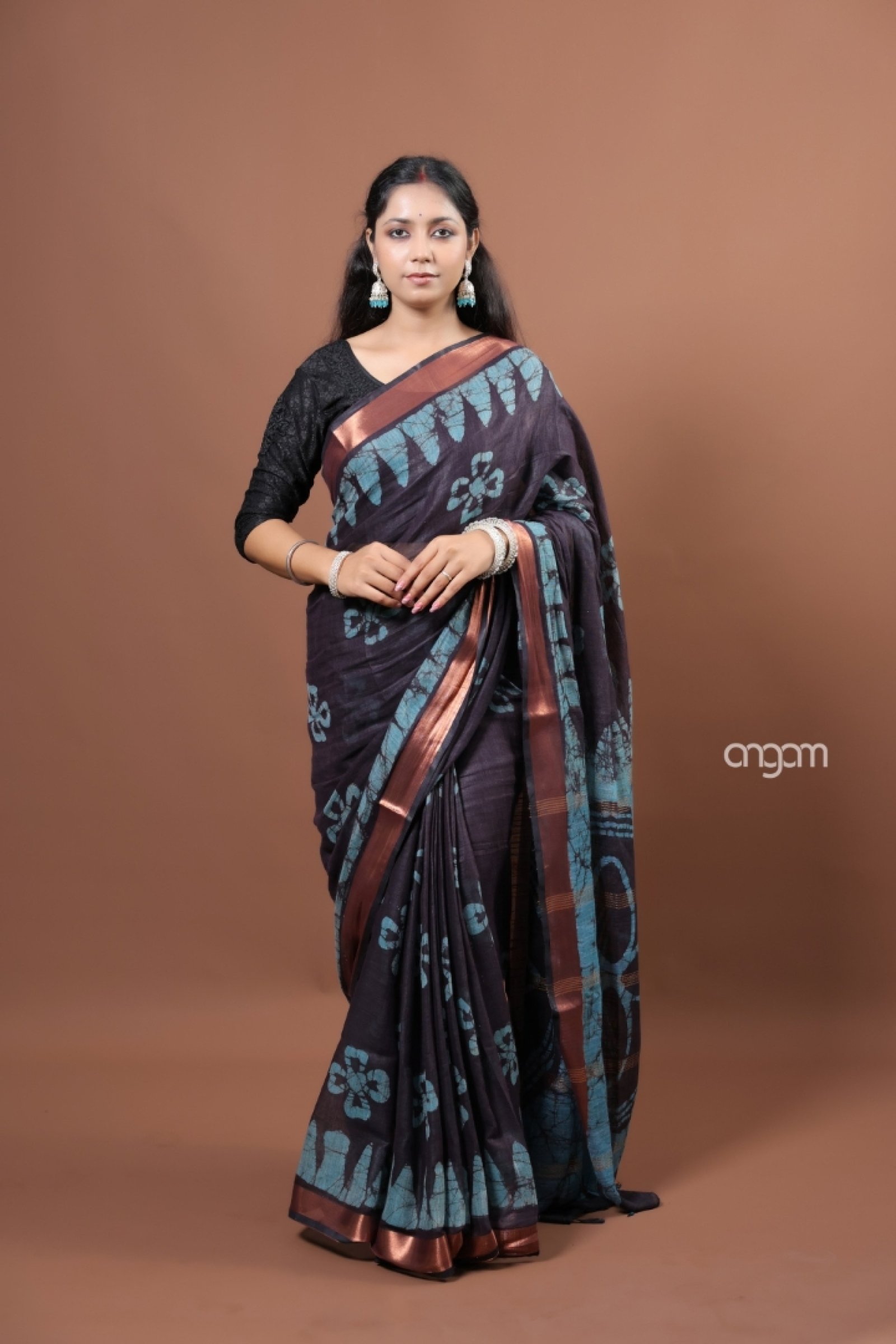 Ocean in the night Hand batik saree