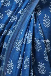 True blue cotton slub saree